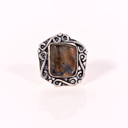 Handcrafted Oxidized Ring with Labradorite Gemstone for Women
